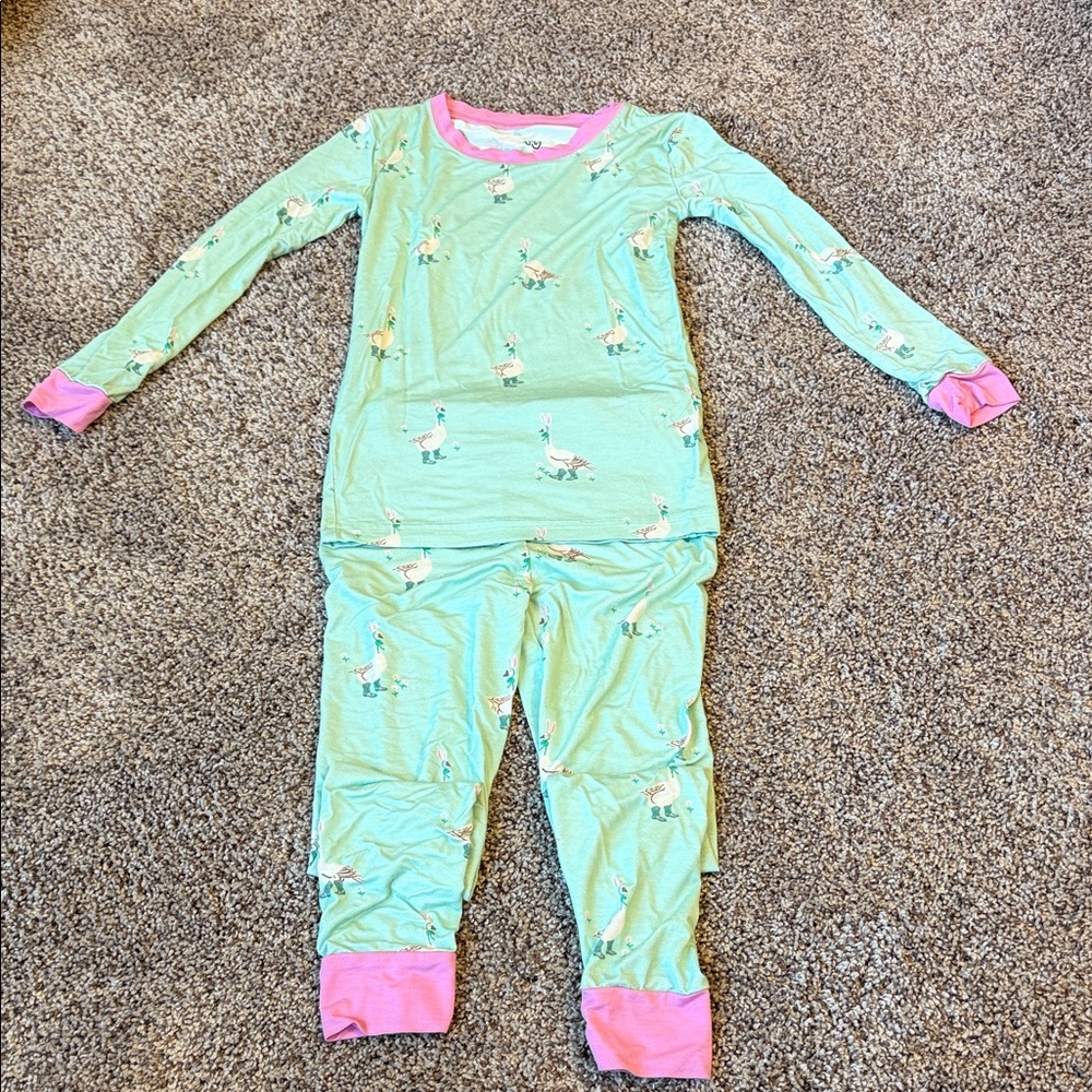 TALULAH Kids Silly Goose Pajama Set with Mint green and Pink Accents
